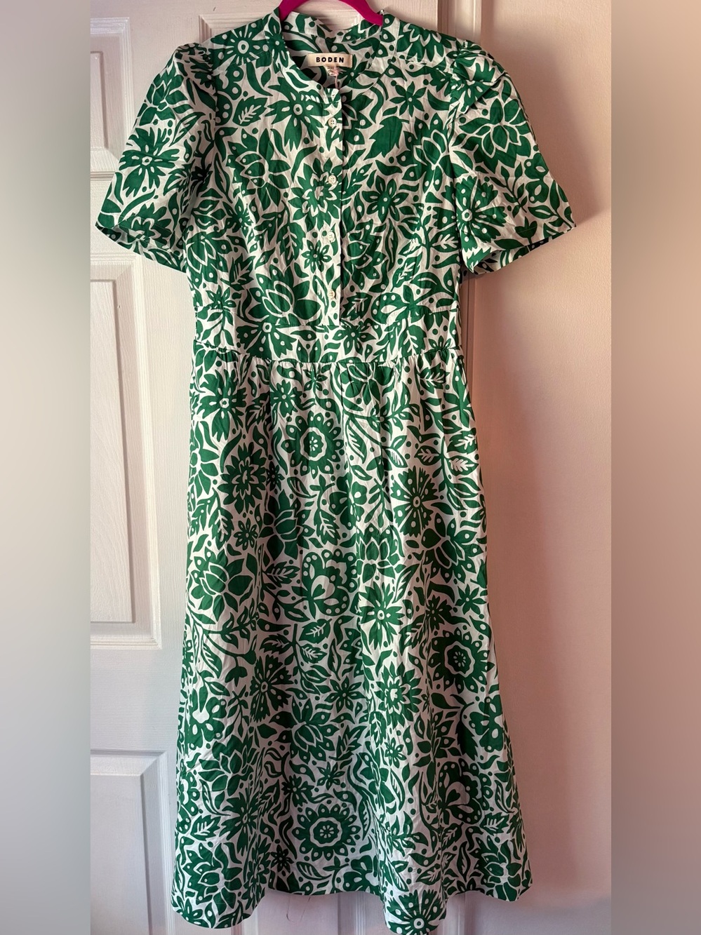 Boden Ivy Button Cotton Midi Dress Verdant Green, Meadow Scatter size 10R new